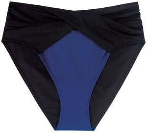 St. Tropez Curve High Waist High Leg Bikinislip blau schwarz mit hohem Beinausschnitt Detailbild - Organza Lingerie